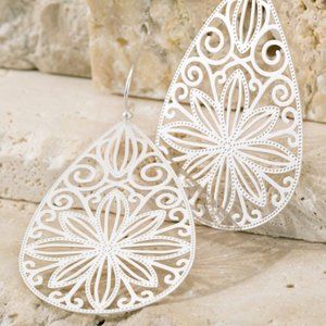 Matte Silver Filigree and Flower Earrings